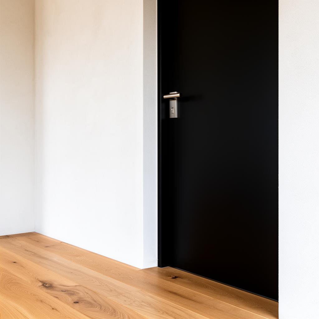 Minimalistische zwarte deur in modern Nederlands architectuurontwerp