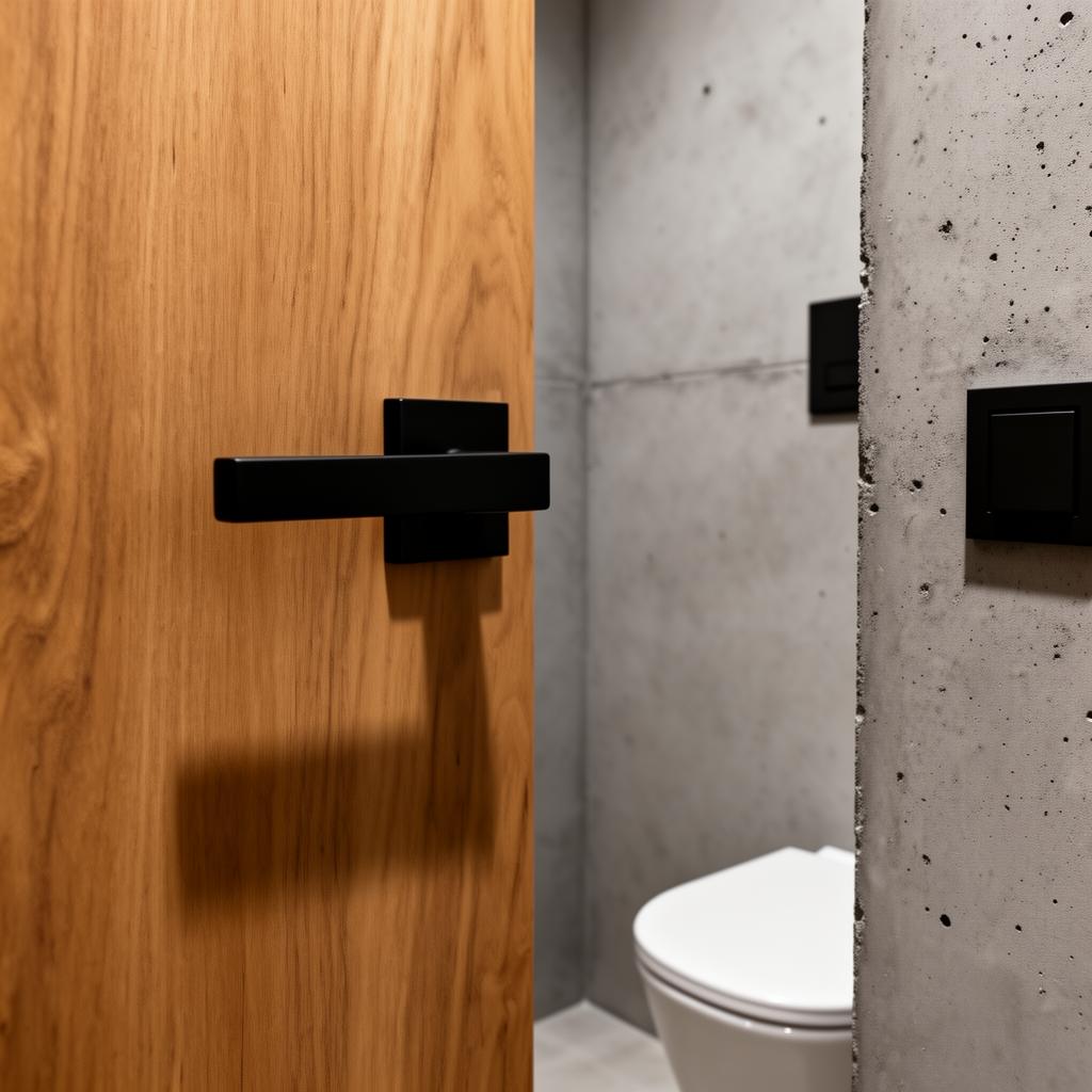 Modern minimalistisch toilet met luxe zwart WC beslag op houten deur