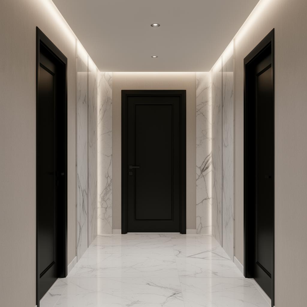 Premium appartementen project met identieke zwarte deuren en hardware